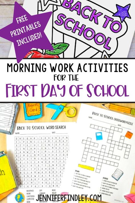 Need activities for morning work on the first day of school? Check out the post for some FREE printable activities for upper elementary students to start the year off right! First Day Of School Morning Work, Third Grade Morning Work, Free Morning Work, Free Math Centers, Morning Work Activities, Math Morning Work, School Report Card, Teacher Vibes, School 2021