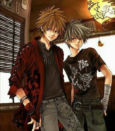 Tobi (goldenish hair) and Jeff (black-silver hair). They are best friends and the bad boys Emo Art, Old Anime, Cute Anime Guys, Anime Style, Manga Art, Anime Icons, Art Style, Fashion Art