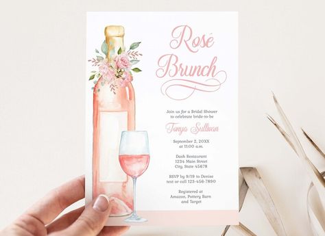 Rose Brunch Bridal Shower Invitation Wine Theme Bridal - Etsy Rosé Bridal Shower Theme, Rose All Day Bridal Shower Theme, Roses And Rose Bridal Shower Theme, Rose Themed Bridal Shower Ideas, Wine Bridal Shower Theme, Wine Invitation, Nath Bridal, Bridal Shower Brunch Invitations, Birthday Things