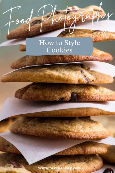 Are you looking to improve your food photography skills for your food blog? The cookie stack is one creative way to style cookies for photos that will help create more appealing dessert photos. To learn more about styling cookies for photography head over to the blog for my top cookie photography styling tips! How To Stage Cookies For Pictures, How To Take Pictures Of Cookies, Cookie Pictures Ideas, Cookies Display Ideas, Cookies Photography Ideas Inspiration, Photographing Cookies, Cookie Photography Ideas, Cookies Business Ideas, Cookie Photography Styling