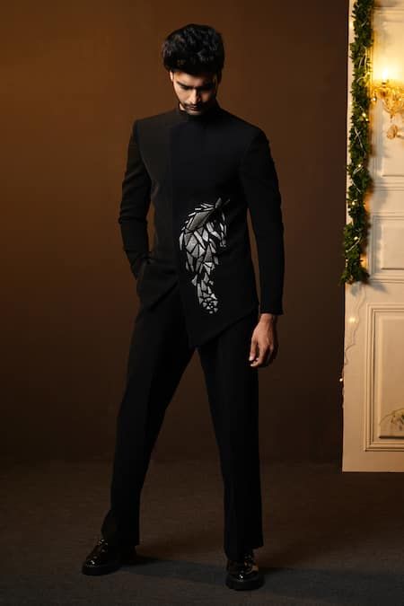 Buy Black Poly Italian Embroidery Cutdana Horse Placement Bandhgala Set For Men by Sanjana reddy Designs Online at Aza Fashions. Bandhgala For Men, Italian Embroidery, Prom Jacket, Indian Wedding Clothes For Men, Placement Embroidery, Marriage Dress, Indian Men, Guru Quotes, Indian Men Fashion