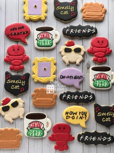 Friends Cookies, Friends Birthday Cake, Friends Merchandise, Friends Cake, Cat Cookies, Friends Moments, Friends Party, Friends Birthday, Decorated Sugar Cookies