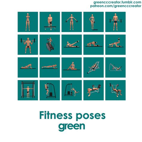 Sims 4 Exercise Poses, Sims 4 Golf Poses, Sims 4 Workout Poses, Sims 4 Gym Poses, Book Pose, Gym Bicycle, Fitness Poses, Exercise Pool, Sims Poses