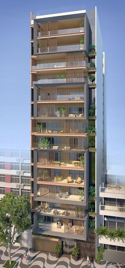 Personal wall window not BBQ High Rise Building Facade Design, High Rise Residential Building Facade, High Rise Building Facade, Office Building Exterior Design, High Rise Facade, Residential Building Facade, Residence Facade, Brazil Architecture, Residential Facade