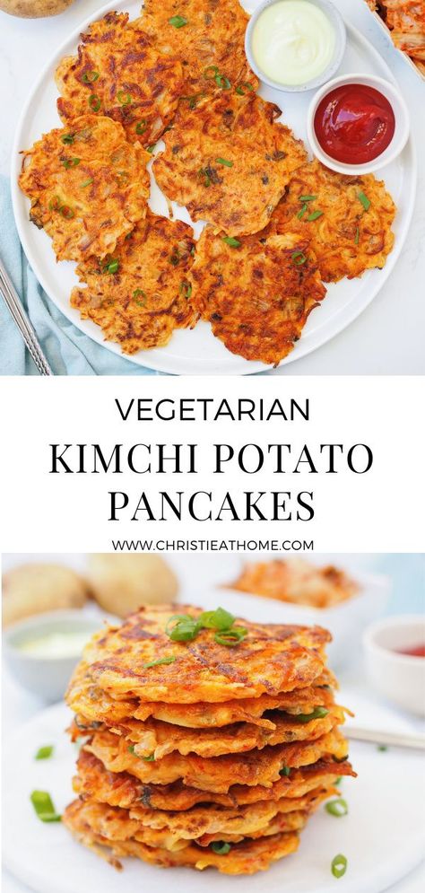 Kimchi Snack Ideas, Kimchi Potatoes, Korean Recipes Vegetarian, Kimchi Recipe Ideas, Pancakes Savoury, International Appetizers, Korean Potato Pancake, Korean Appetizers, Korean Meals