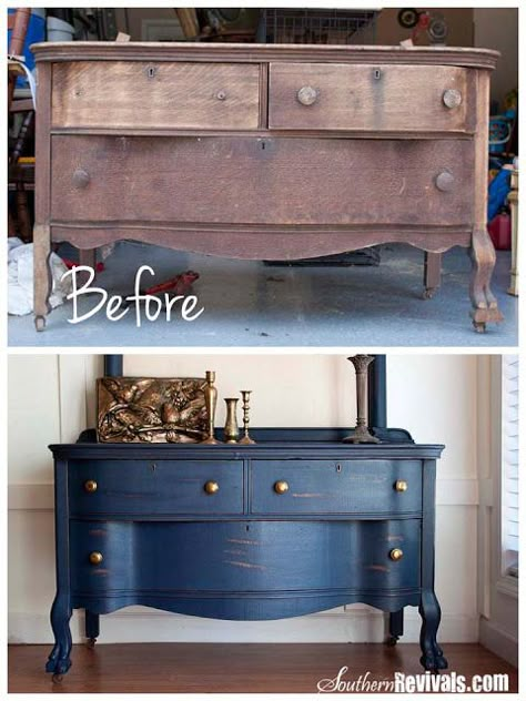 DIY ~ 1800's Dresser Transformation Tutorial ~ Lots of before and after picks and good instructions to get this look ~ From Southern Revivals- THIS BLUE COLOR Dresser Painted, Furniture Rehab, Furniture Refinishing, Furniture Redo, Refurbished Furniture, Shabby Vintage, Furniture Restoration, Furniture Makeover Diy, Painting Furniture