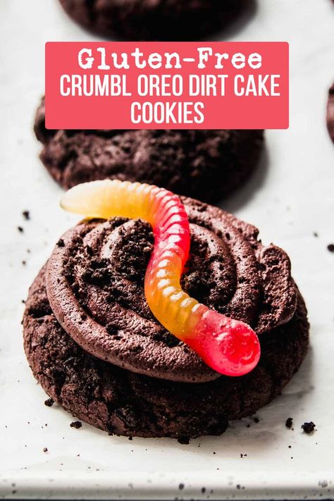 Celiac Desserts, Dirt Cookies, Oreo Dirt Cake, Gluten Free Oreos, Oreo Birthday Cake, Oreo Dirt, Gummy Worm, Popular Cookies, Dirt Cake