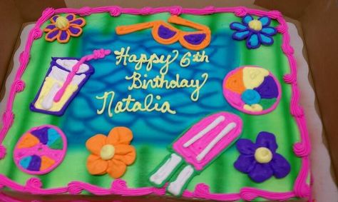 Waterslide Party, Hawaii Cake, Summer Birthday Cake, Beach Birthday Cake, Funny Cakes, Pool Party Cakes, Pool Cake, Sheet Cake Designs, 7 Birthday