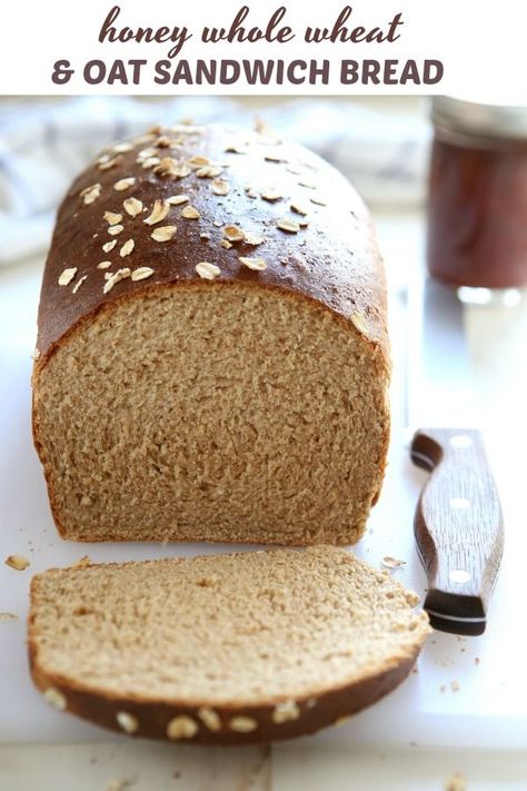 Oat Sandwich Bread, Honey Oat Bread, Completely Delicious, Honey Wheat Bread, Oat Bread, Wheat Bread Recipe, Homemade Sandwich, A Loaf Of Bread, Oatmeal Bread