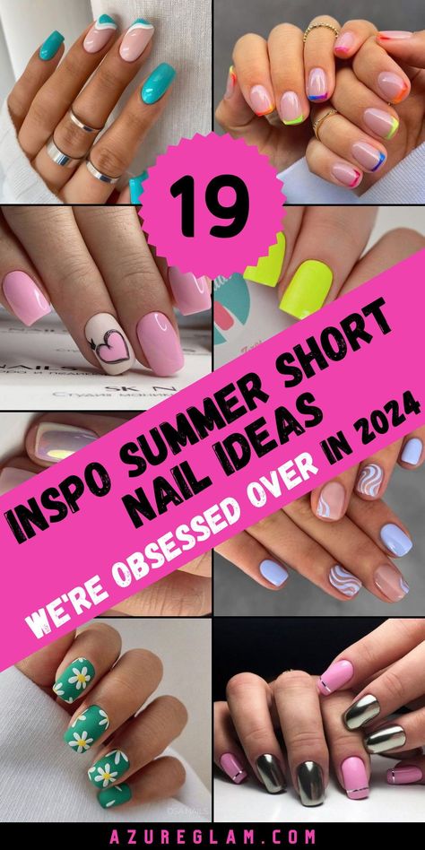 Transform your short nails into works of art with our comprehensive collection of summer nail inspo. Explore a multitude of shapes, from classic square to elegant oval, and unleash your creativity with vibrant and colorful designs. Whether you're into easy-to-achieve French tips or intricate acrylics, our summer nail inspo has something for everyone. Say goodbye to boring nails and hello to summer-ready style with our inspiring nail ideas. Summer Holiday Short Nails, Square Nail Art Summer, Summer Nail Designs 2024 Square, Short Dip Nails Summer 2024, Short Summer Nail Designs 2024, May Nails Ideas 2024 Short, Summer Nail Inspo 2024 Square, Short Summer Nails 2024, Summer Nail Color Ideas