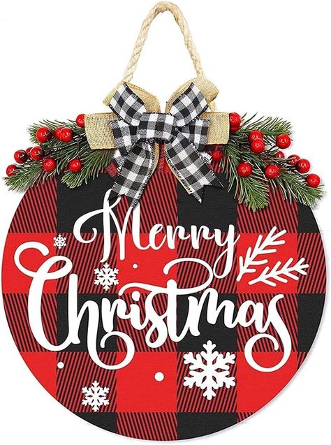 Buffalo Plaid Christmas Decor, Wooden Welcome Signs, Christmas Decorations Wreaths, Outside Decorations, Merry Christmas Sign, Christmas Hanging, Merry Christmas Decoration, Buffalo Plaid Christmas, Christmas Lettering