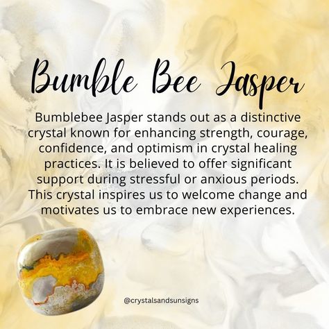 Bumblebee Jasper is known for its powerful healing properties 🐝💛 It is said to help boost self-esteem, increase vitality, and promote positivity and joy in your life. This unique stone is also believed to enhance creativity and self-expression. Embrace the warm and vibrant energy of Bumblebee Jasper! #HealingCrystals #PositiveVibes #SelfLove Bumblebee Jasper Crystal Meaning, Bumblebee Jasper Meaning, Jasper Meaning, Bumblebee Jasper, Cuss Words, Bumble Bee Jasper, Crystal Magic, Vibrant Energy, Sun Sign