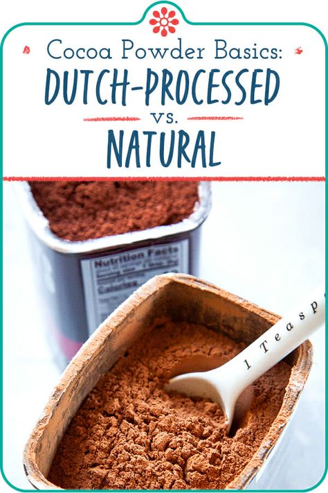 Dutch-Process vs Natural Cocoa Powder! Learn about the two forms of cocoa powder, when to use Dutch-processed cocoa and when to use regular cocoa, and how to substitute one for the other. #cocoa #dutchprocessedcocoa #naturalcocoa #simplyrecipes Dutch Cocoa, Homemade Hot Cocoa, Hershey Cocoa, Hot Cocoa Recipe, Cocoa Recipes, Chocolate Powder, Hot Cocoa Mixes, Cocoa Mix, Hot Chocolate Mix