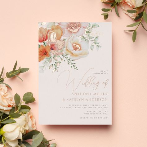 Wedding Invitations Peach, Sage Wedding Invite, Peach Wedding Decorations, Apricot Crush, Coral Wedding Invitations, Color Durazno, Peach Wedding Invitations, Yellow Wedding Invitations, Pink Floral Wedding