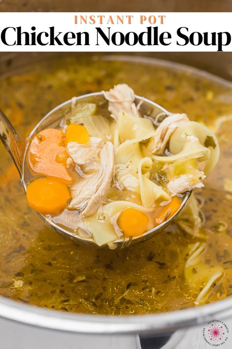 Instant Pot Chicken Noodle Soup makes for the most flavorful chicken soup that is super quick and easy. This comforting soup also freezes well without the noodles. Instant Pot Chicken Noodle Soup Using Frozen Chicken, Chicken Noodle Soup Instant Pot With Rotisserie Chicken, Chicken Noodle Soup Homemade Instapot, Instant Pot Recipes Chicken Soup, Chicken Soup Recipes Instant Pot, Instapot Chicken Noodle Soup, Instant Pot Chicken Soup Recipes, Instapot Chicken Soup, Pressure Cooker Chicken Noodle Soup