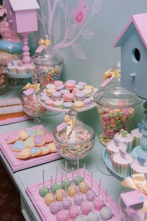 A cute pastel themed dessert buffet! Perfect for any spring Bat Mitzvah celebration. Pastel Desserts, Diy Wedding Food, Cake Balloons, Bachelorette Balloons, Buffet Dessert, Pastel Baby Shower, Pastel Birthday, Tent Canopy, Table Layout