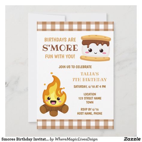 Smores Birthday Invitation Smores Birthday, Birthday Card Puns, Campfire Party, Camping Theme Birthday, 31st Birthday, Camping Birthday, Kids Birthday Party Invitations, Camping Party, Boy First Birthday