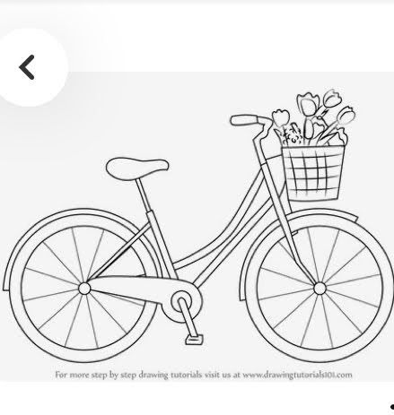 Bicycle Drawing, Cycle Drawing, Garden Mosaics, Drawing Kids, Flower Pattern Drawing, Basket Drawing, Bike Drawing, Drawing Sheet, Learn Drawing