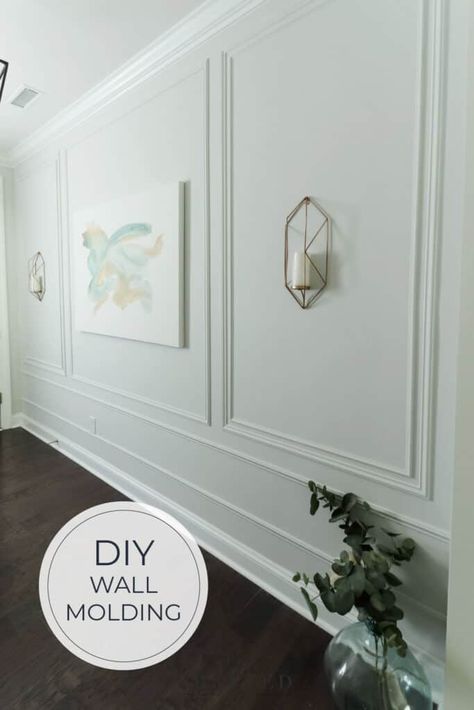 picture frame moulding on light gray walls in entryway Wall Trim Molding, How To Install Beadboard, Picture Frame Moulding, Traditional Picture Frames, Picture Molding, Frame Molding, Brick Paneling, Diy Accent Wall, Picture Frame Molding