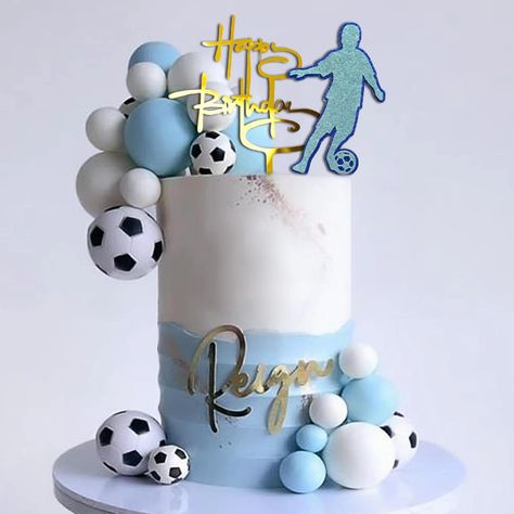 Blue Soccer Cake, Soccer Theme Birthday Party, Football Cake Decorations, Soccer Cake Topper, Football Cake Design, Sports Cupcake Toppers, Sport Cupcakes, Soccer Ball Cake, Cake Designs For Boy