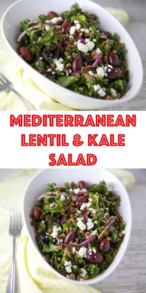 Mediterranean Lentil and Kale Salad - Tastefulventure Lentils And Kale, Lentil And Kale Salad, Mediterranean Kale Salad, Lentil Kale Salad, Salad Recipes Gluten Free, Easy Healthy Lunch Recipes, Kale Salad Recipes, Easy Mediterranean Diet Recipes, Fresh Salad Recipes