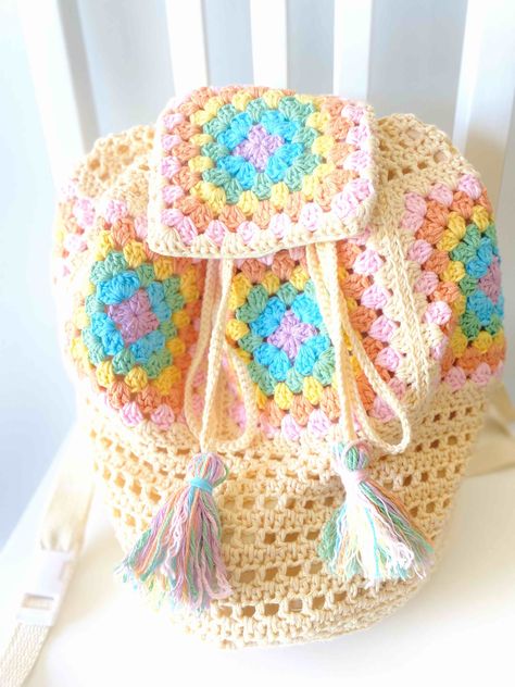 Granny Square Backpack Free Pattern, Granny Square Backpack, Granny Square Handbag, Granny Square Purse, Rainbow Backpack, Slip Stitch Crochet, Crochet Backpack Pattern, Square Handbag, Square Purse