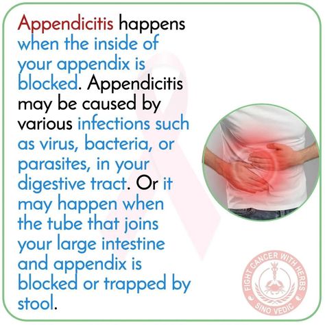 Appendicitis begins with fever and pain near the belly button and then moves toward the lower-right side of the abdomen. This is often accompanied by nausea, vomiting, loss of appetite, fever and chills. #appendicitis #appendicitisawareness #appendicitiscauses Loss Of Appetite, Large Intestine, Belly Button, Herbs