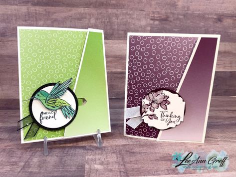 More ideas with the Oh So Ombre DSP & A Touch of Ink stamp set; both FREE for just 5 more days! Flowerbugs Inkspot, Oh So Ombre Stampin Up Cards, Quilt Patterns Using Ombre Fabric, Stampin Up Pretty Peacock Color Combo, Ombre Cards, Simple Card Designs, Designer Paper Cards, Dsp Cards, Making Videos