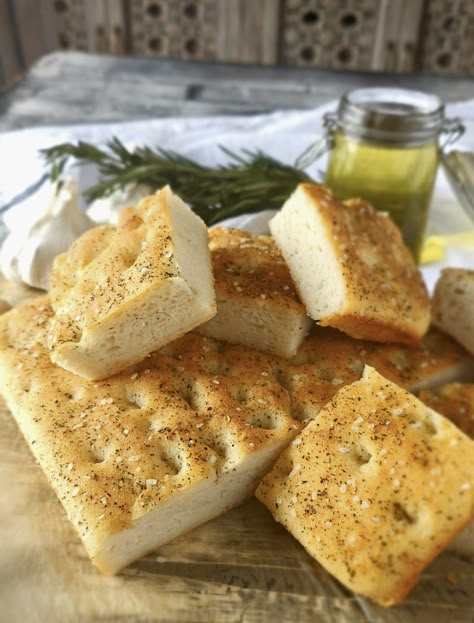 Gluten-Free Garlic Herb Focaccia - Chef Alina Chef Alina Gluten Free, Gf Focaccia, Gluten Free Egg Free Bread, Egg Free Bread, Gf Wraps, Chef Alina, Gf Bread Recipes, Gluten Free Buttermilk Pancakes, Breakfast Baking Recipes