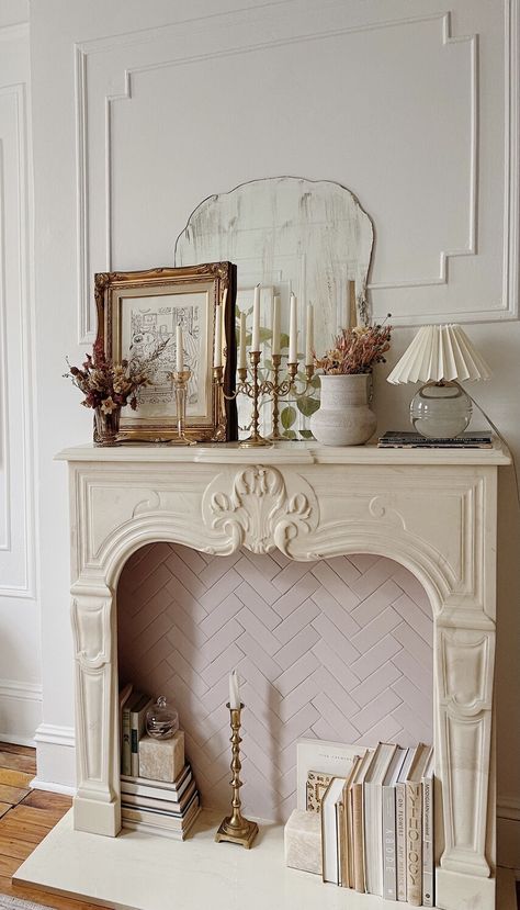 Herringbone Fireplace, Reserve Home, Fireplace Decor Ideas, Fireclay Tile, Tile Trends, Faux Fireplace, Home Fireplace, New York Apartment, Fireplace Mantle