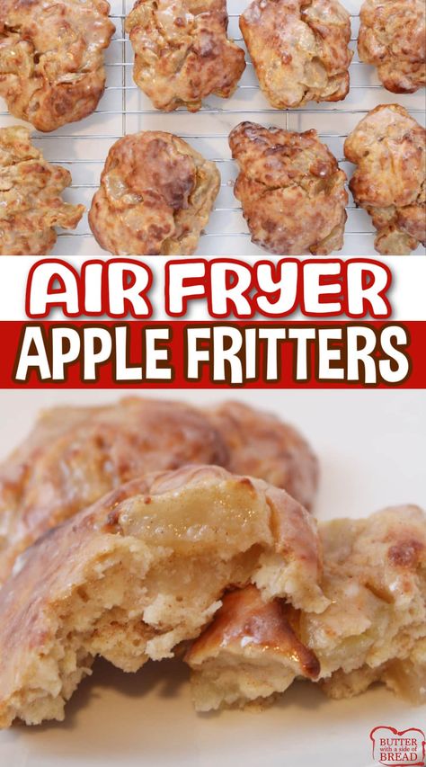 Simple Pastries, Air Fryer Apple Fritters, Apple Fritter Recipe, Apple Fritters Recipe, Apple Fritter Cake, Air Fryer Recipes Dessert, Cinnamon Glaze, Apple Fritter, Fritters Recipe