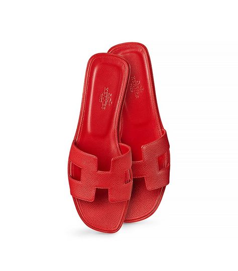 Calfskin Logo Sandal, Red via @WhoWhatWear Hermes Slippers, Sanrio Bags, Hermes Oran Sandals, Red Slippers, Perfect Summer Outfit, Sandals Outfit, Red Sandals, Hermes Shoes, Aesthetic Shoes