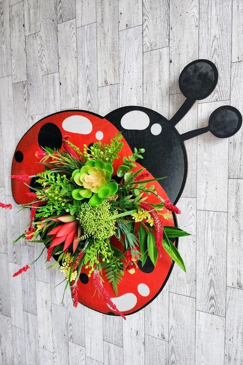 Ladybug Door Hanger for Front Door Ladybug Wreath Faux Succulent Wooden Door Hanger Spring Summer Front Porch Decor Ladybug Theme Decor Gift - Etsy Ladybug Baby Shower Decorations, Ladybug Baby Shower Theme, Ladybug Nursery, Ladybug Decor, Summer Front Porch Decor, Ladybug Baby Shower, Ladybug Baby, Ladybug Decorations, Ladybug Wreath