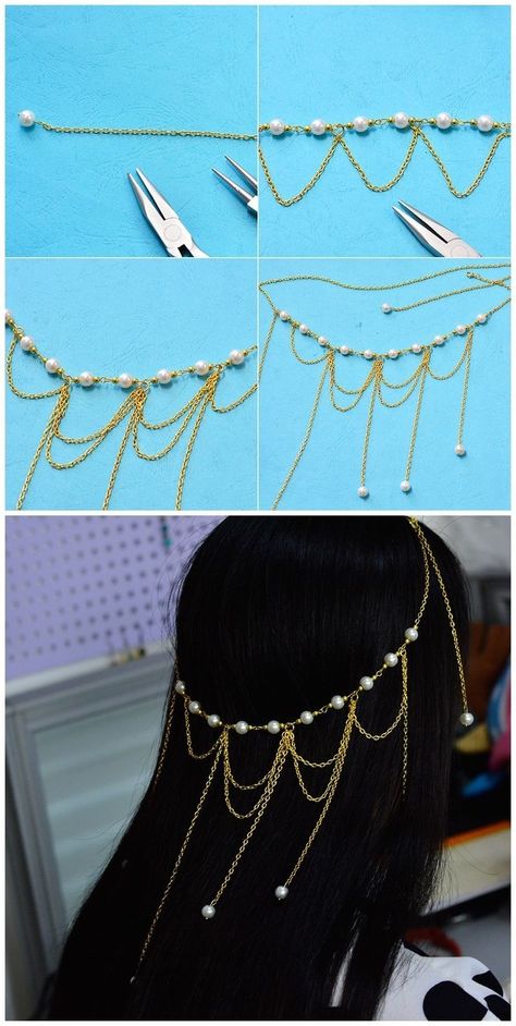 Greek Hair Accessories, Diy Head Jewelry, Diy Headpiece, Golden Headpiece, Beaded Headpiece, Chain Headpiece, Headpiece Diy, Lucet, Headpiece Jewelry