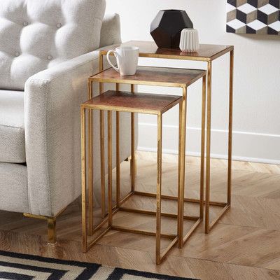 Mercury Row Kull 3 Piece Nesting Tables Small Accent Tables, Contemporary End Tables, Nesting Table, Square Side Table, Metal Side Table, Side Table With Storage, Console And Sofa Tables, Affordable Furniture, Leather Furniture