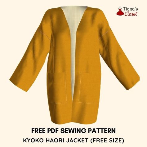 Kyoko haori jacket – free sewing pattern – Tiana's Closet Kimono Jacket Pattern Free, New Dress Pattern, Paper To Print, Haori Jacket, Traditional Jacket, Free Pdf Sewing Patterns, Free Sewing Pattern, Baby Sewing Patterns, Transition Outfits