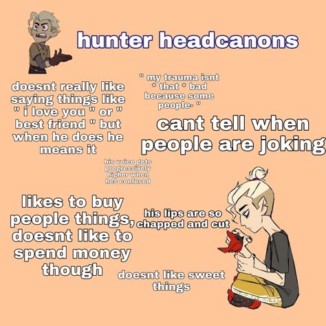 Huntlow Headcanons, Hunter Toh Headcanons, Hunter Toh Fanart, Flapjack The Owl House, Hunter Toh, Cursed Hunter Au Toh, Hunter Toh Traumatized, Hunter Headcannons, Toh Cursed Hunter Au