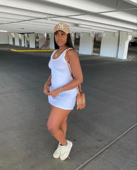 Off White 4s Outfit, Off White Jordan 4 Sail Outfit, Jordan 4 Outfit Women Baddie, Off White 4s, Sail Outfit, Dress And Jordans, 4s Outfit Women, Talitha Jane, Dress With Jordans