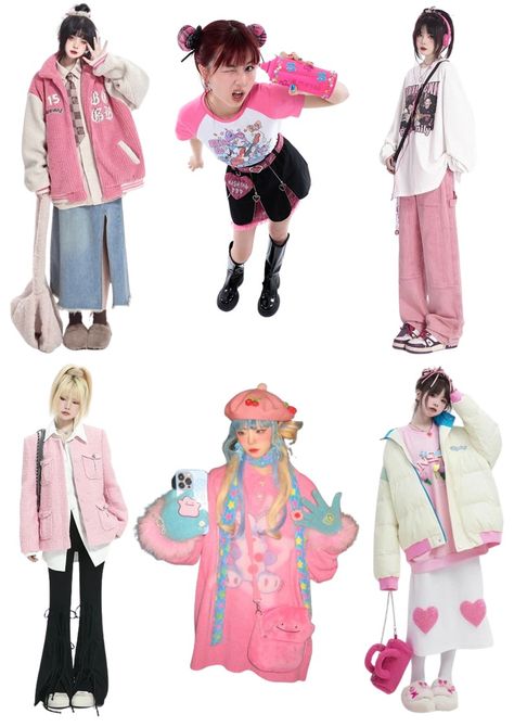 Acubi Fashion Y2k Pink, Colorful Acubi Fashion, Douyin Outfits Summer, Pink Acubi Fashion, 2000s Fashion Pink, Pink Acubi, Douyin Outfits, Pink And White Outfit, Cute Outfits Pink