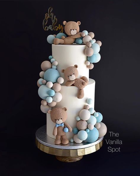 Teddy Bear Balloon Cake, Bear Balloon Cake, Baby Shower Cake Teddy Bear, Cake Teddy Bear, Gender Ideas, Teddy Bear Balloon, Ideas Bautizo, Bear Balloon, Baby Shower Theme Decorations