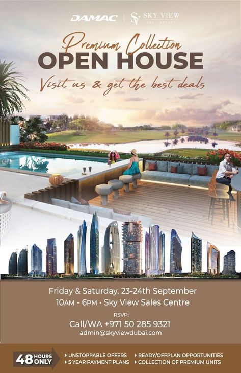 This 23th and 24th of September, join us and get the best deals ! 😁 #realestate #dubai #damac #skyview #meet #deals #properties #invitation #event Open House Invitation, Open House Real Estate, House Property, Sky View, Payment Plan, Event Invitation, Open House, Join Us, Dubai