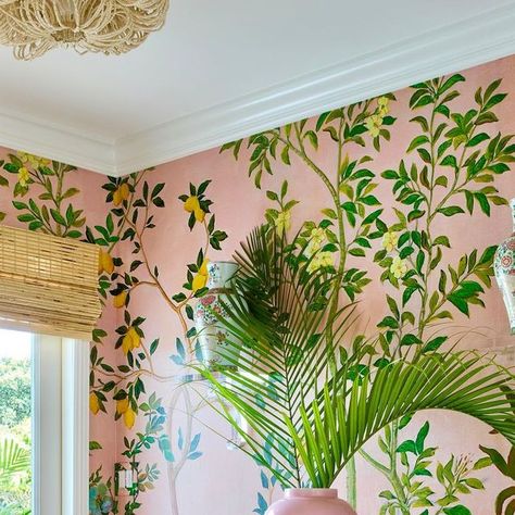 Janie Molster Designs on Instagram: "Who doesn’t love a transformation??!! (Scroll for the before pic) Not much here that a fun wallpaper can’t remedy💗💗thanks for sharing in your fab pages @luxemagazine photo: @brantleyphoto" Janie Molster, Palm Beach Interior Design, Beach Interior Design, Teal Living Rooms, Palm Beach Style, Beach Interior, Cottages And Bungalows, Seaside Style, Fun Wallpaper