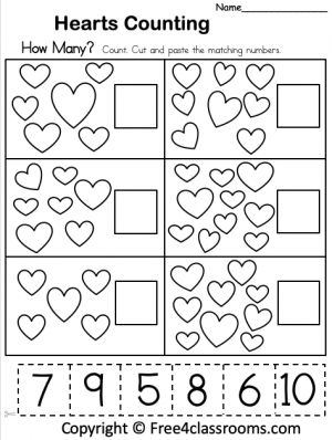 Prek Valentines Day Activities, Kg1 Worksheets, Numbers Worksheets For Kids 1-10, Valentine Math Preschool, Cut And Paste Activities For Kids, Pre K Worksheets Free Printables, Numbers Worksheets Kindergarten, Valentines Day Worksheets, Pre K Math Worksheets