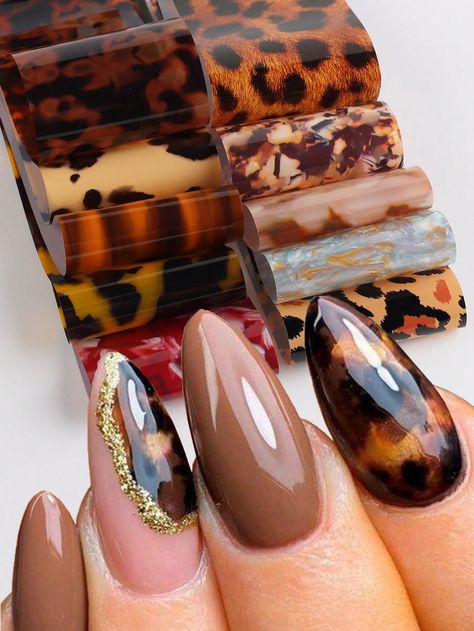 Multicolor  Collar  PVC   Embellished   Nail,Hand & Foot Care Neutral Animal Print Nails, Fluorescent Nails, Lace Nail Art, Nail Foil, Cheetah Nails, Foil Stickers, Leopard Print Nails, Lace Nails, Transfer Foil