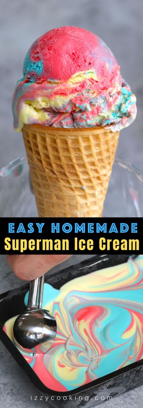 Superman Ice Cream (Michigan’s Favorite Ice Cream Flavor) Super Man Ice Cream, Superman Ice Cream Recipe, Blue Moon Ice Cream Recipe, Superman Ice Cream, Frozen Yogurt Popsicles, Frozen Treats Recipes, Ice Cream Recipes Machine, Golden Box, Ice Cream Flavor