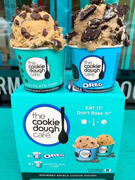 Multipacks 4 chocolate chip 4 Oreo gourmet edible cookie dough available at Sam's Club The Cookie Dough Cafe EGG FREE eat it don't bake it!  Sister Owned! The Cookie Dough Cafe, Sick Food, Edible Cookie Dough, Edible Cookies, Chocolate Chip Cookie Dough, Cookie Dough Cafe, Oreo Cookies, Cake Batter, Pretty Food