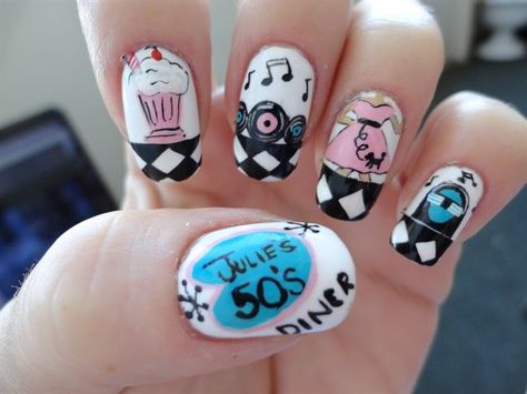 Rockabilly Nails, Nail Art Printer, 50's Diner, Nail Art Photos, Band Nails, Funky Nail Art, Retro Nails, Spring Nail Trends, Fall Nail Art Designs