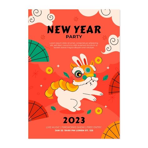 Poster Chinese New Year, 2023 Rabbit, Year Poster, Baby Activities, Rabbit Rabbit, New Years Poster, Fireworks Show, Infant Activities, New Years Party