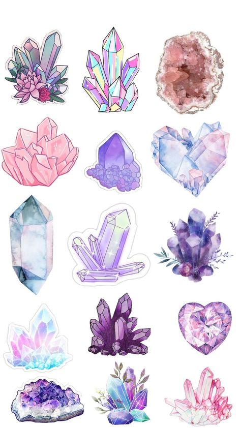 Crystal Drawing, Art Kits For Kids, Cute Laptop Stickers, Bullet Journal Diy, Tarot Cards Art, Scrapbook Stickers Printable, Gems Art, Book Art Diy, Kawaii Stickers