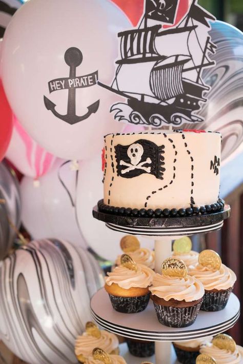 Pirate Party Birthday Party Ideas | Photo 1 of 42 Pirates Life For Three, Mickey Pirate Party, Three Birthday Party, Pirate Party Ideas, Pirate Halloween Party, A Pirates Life, Three Birthday, Pirates Life, Pirate Cake